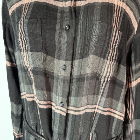 Universal Thread Plaid Flannel Button Down Dress Medium Belted Grunge Academia - Picture 10 of 13